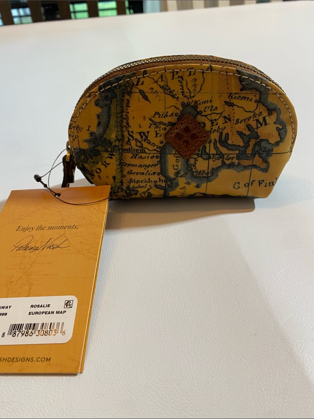 Patricia Nash Yellow Vintage Map Leather Coin Pouch